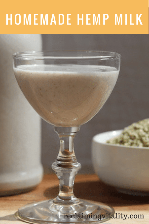 Homemade Hemp Milk (with flavor variations) Make this nutritious milk replacement in just two minutes. Hemp milk is full of healthy fats, easily digestible protein, vitamins, and minerals! #NTP #foodismedicine #milkreplacement #dairyfreemilk #nutfreemilk #reclaimingvitality